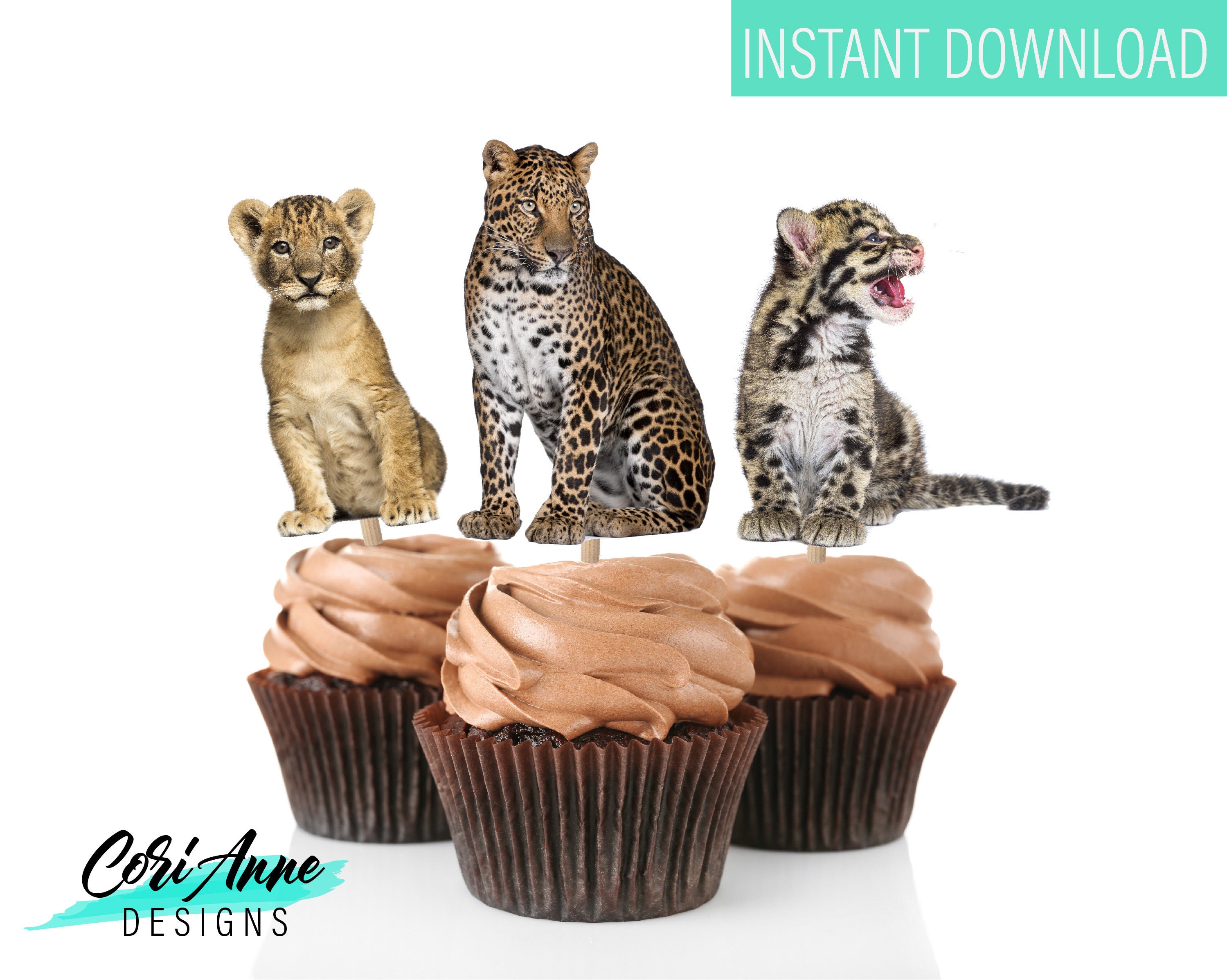 Wild Cat Cupcake Toppers DIY printable party decor Kids Big Etsy