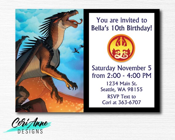 Printable Dragon Birthday Invitation Birthday Party Wings of | Etsy