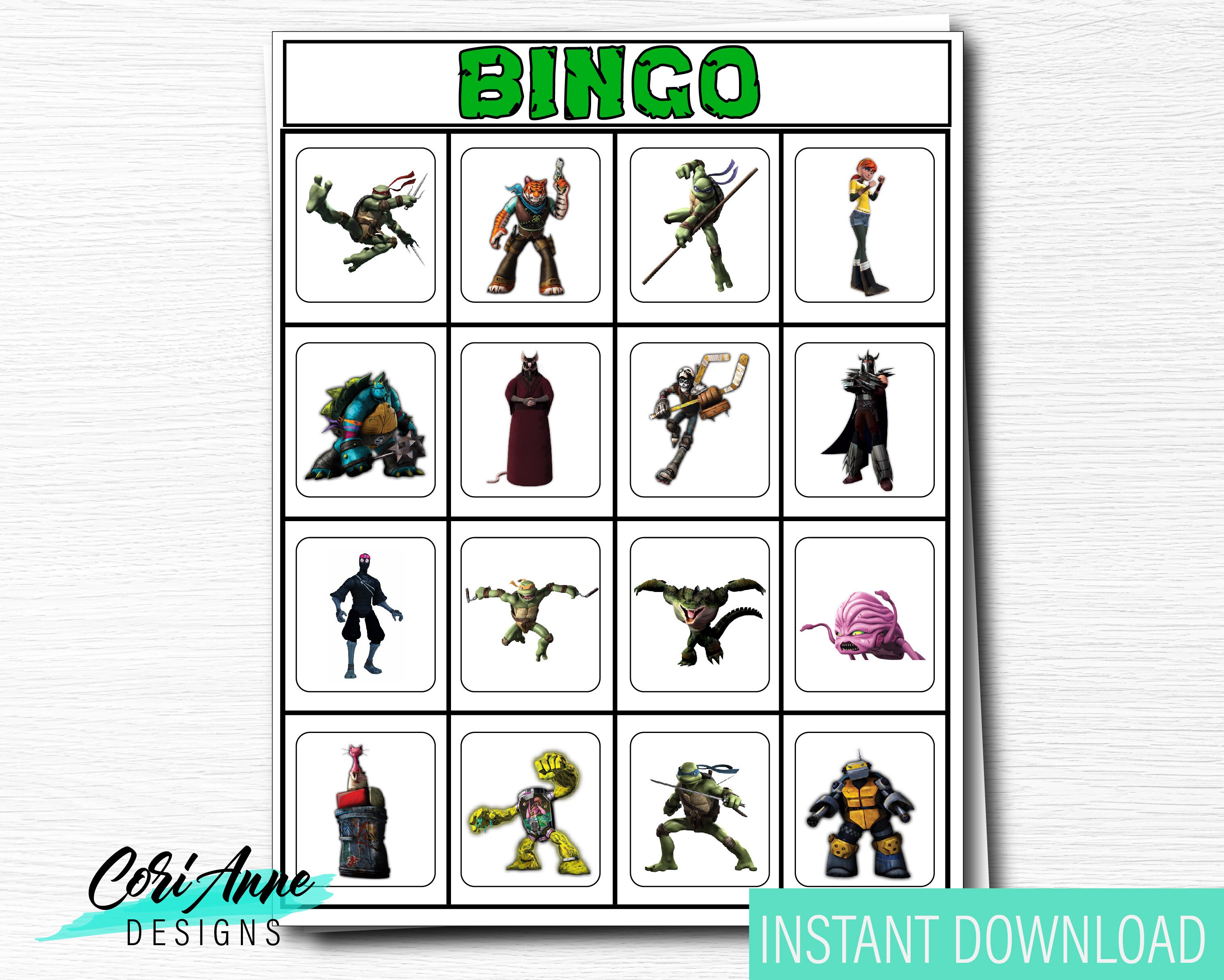 TMNT Teenage Mutant Ninja Turtle Bingo Game 15 Cards Birthday | Etsy