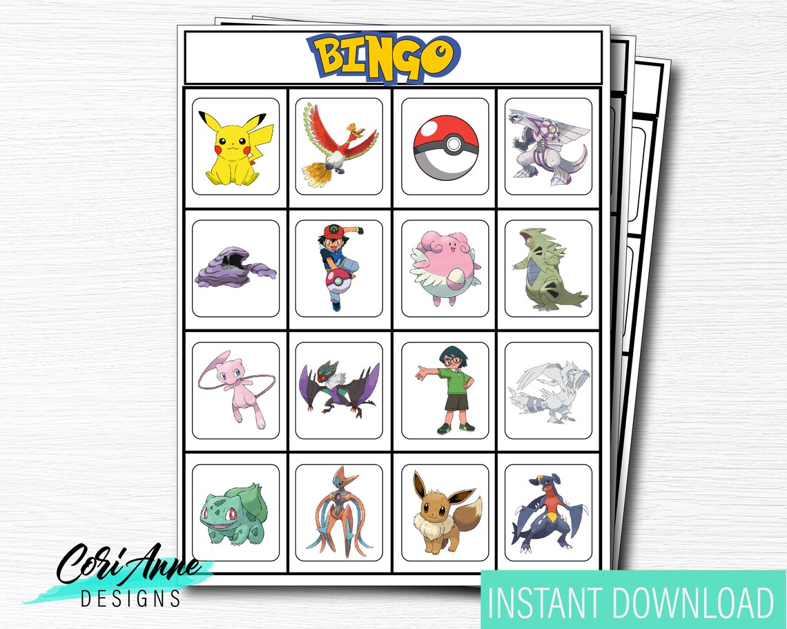 Pokemon Anime Bingo Game 15 Cards Birthday Party Printable | Etsy