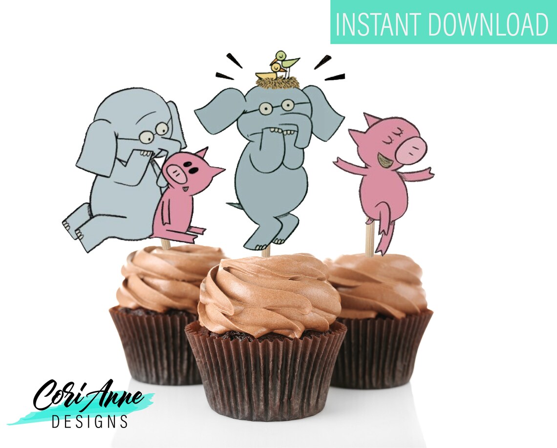 Printable Piggie and Gerald Cupcake Toppers Birthday Party | Etsy