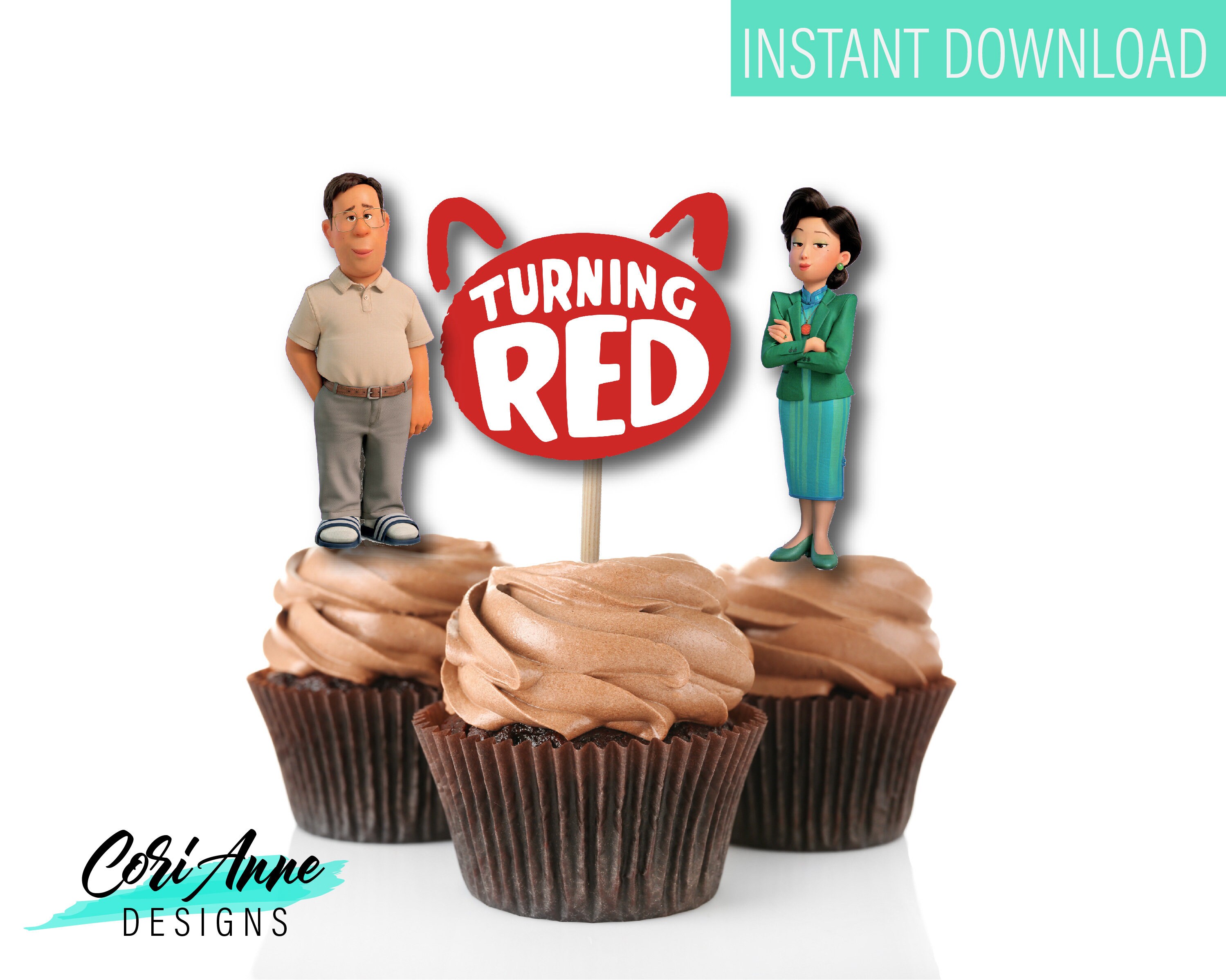 Turning Red Style Cupcake Toppers Kids Printable Party Decor Etsy