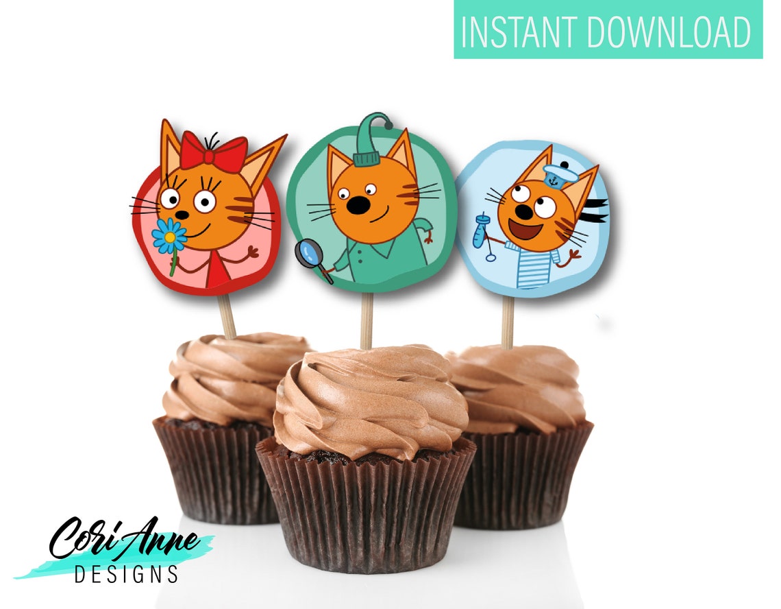 KidECats Cupcake Topper Set DIY printable cake toppers Etsy