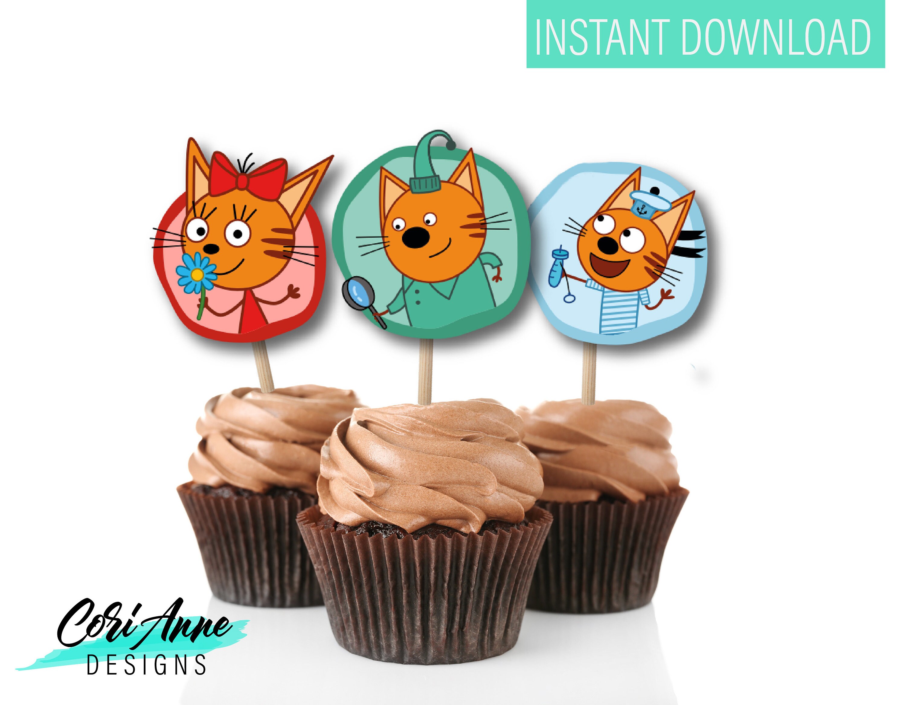 KidECats Cupcake Topper Set DIY printable cake toppers Etsy