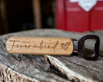 Bottle opener "Feierabend" as a gift for Father's Day or your friends. With modern laser engraving, also personalized with name on request