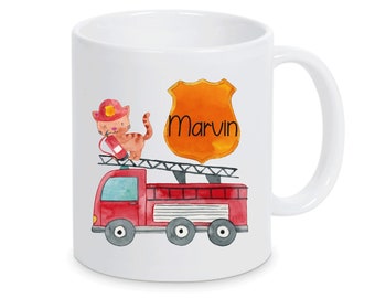 Personalisierte Tasse aus Keramik // individuelles Geschenk //  Kindertasse als Geschenk // Motiv Feuerwehr