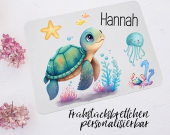 Breakfast board personalized with name // snack board for children / chopping board made of plastic, durable & robust / turtle