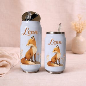 Thermoflasche Kinder mit Namen / Edelstahl 250 ml oder 380 ml / Personalisiert für Schule, Kindergarten / Isolierte Flasche Fuchs