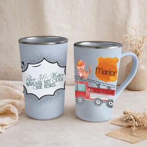 Trinkbecher für Kinder aus Edelstahl bedruckt mit Namen - 400 ml - Perfektes Geschenk für Kindergarten oder Einschulung / Feuerwehr