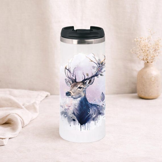 Thermobecher aus Edelstahl / Coffee to go / Kaffeebecher / personalisiert mit Wunschnamen / 340 ml / Hirsch Hirschkuh / Aquarell Watercolor