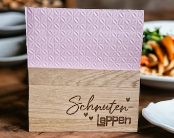 Serviettenhalter aus Holz mit Gravur / Schnutenlappen / Tischdeko Konfirmation, Kommunion, Geburtstag, Hochzeit oder als Geschenk