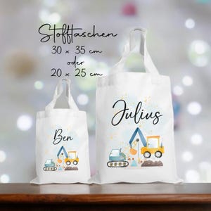 Stofftasche // Wechselwäsche // Motiv Bagger // Kindergarten // Schule // Sportverein // Kindertasche // Freundebuchtasche