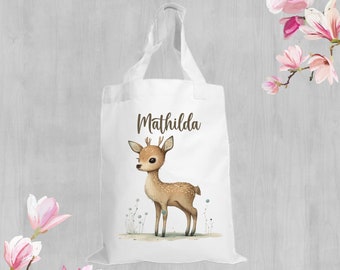 Fabric bag // Fabric bag with name // Change of clothes // Deer Bambi Deer Kitz motif // Kindergarten // School // Sports club // Children's bag