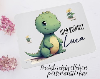 Frühstücksbrettchen mit Namen personalisiert / Vesperbrett für Kinder / Schneidebrett aus Kunststoff, langlebig & robust / Dino Dinosaurier3