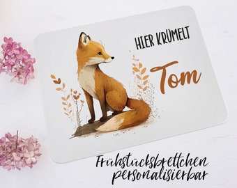 Frühstücksbrettchen mit Namen personalisiert / Vesperbrett für Kinder / Schneidebrett aus Kunststoff, langlebig & robust / Fuchs Fox Foxy