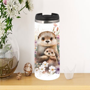 Thermo mug made of stainless steel / coffee to go / coffee mug / personalized with desired name / 340 ml / otter / otter mom and child