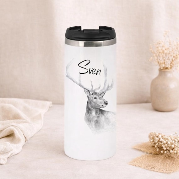 Thermobecher aus Edelstahl // Coffee to go // Kaffeebecher // personalisiert mit Wunschnamen // 340 ml // Hirsch //