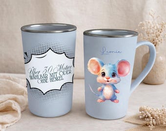 Stainless steel drinking cup for children, printed with name - 400 ml - Perfect gift for kindergarten or starting school / Mouse