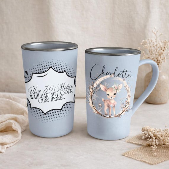 Trinkbecher für Kinder aus Edelstahl bedruckt mit Namen - 400 ml - Perfektes Geschenk für Kindergarten oder Einschulung / Reh 3 Bambi