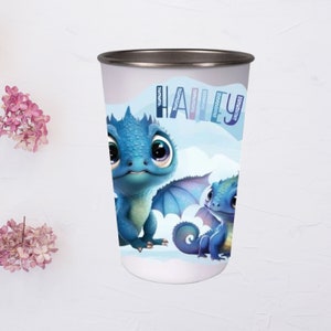 Stainless steel drinking cup for children printed with names - 400 ml. - Perfect for kindergarten, school or the garden / kite
