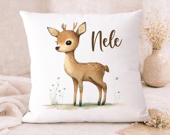 Personalized cushion with name // Baby shower gift // Home decor // Custom cushion cover // Deer Bambi Fawn