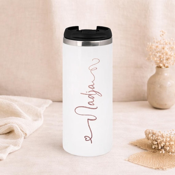 Thermobecher aus Edelstahl // Coffee to go // Kaffeebecher // personalisiert mit Wunschnamen // 340 ml // Name in Altrosa-Watercolor //