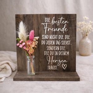 Houten displaystandaard "Beste vrienden zijn" / aanpasbaar / cadeau voor je beste vriend(in) / Beste vrienden donker hout