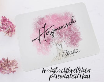 Frühstücksbrettchen mit Namen personalisiert // Vesperbrett // Schneidebrettchen aus Kunststoff, langlebig & robust // Herzmensch rosa