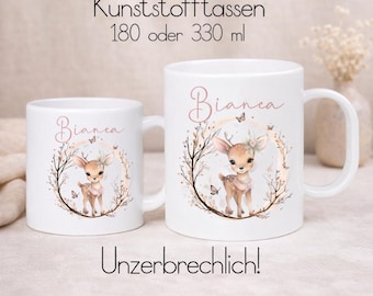 Personalized unbreakable plastic cup // Kindergarten cup // Gift for school enrollment // Kindergarten // Deer girl