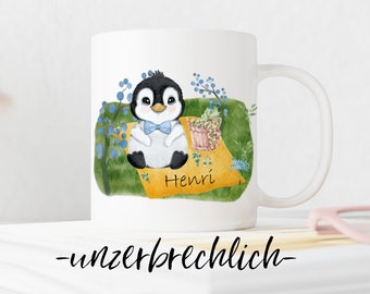 Personalisierte Tasse aus Kunststoff  // Becher // Geschenk zur Einschulung // Kindergarten  // Junge // Pinguin //