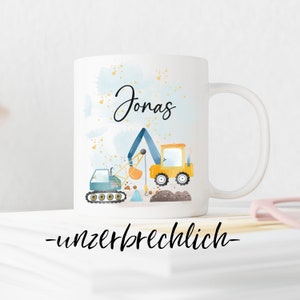 Personalized cup made of unbreakable plastic // drinking cup for children // gift for school enrollment // kindergarten // excavator