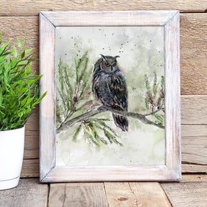 Horned Owl Watercolor Art Print, Signed Archival Bird Portrait