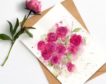 Rose Floral Blank Greeting Card Original Art Print
