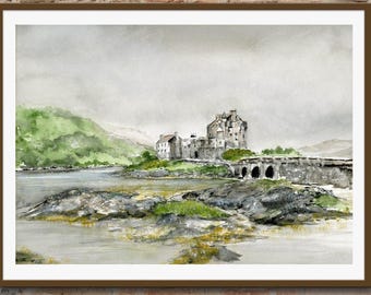 Eilean Donan Castle Aquarell Kunstdruck: Scotland Giclée