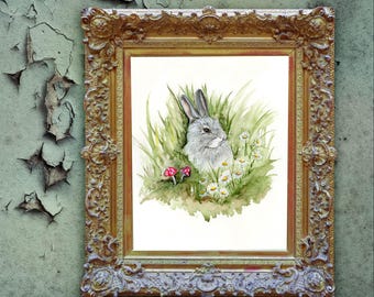 Bunny Watercolor Painting, Original Watercolor Giclée Print