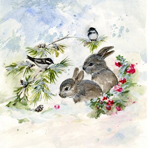 Woodland Friends Blank Greeting Card Original Art Print, Christmas Card