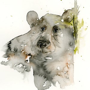 Schwarzer Bär Grußkarte, Aquarell Original Art Print, Abstrakter Bär