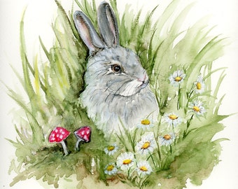Bunny Watercolor Painting, Original Watercolor Giclée Print