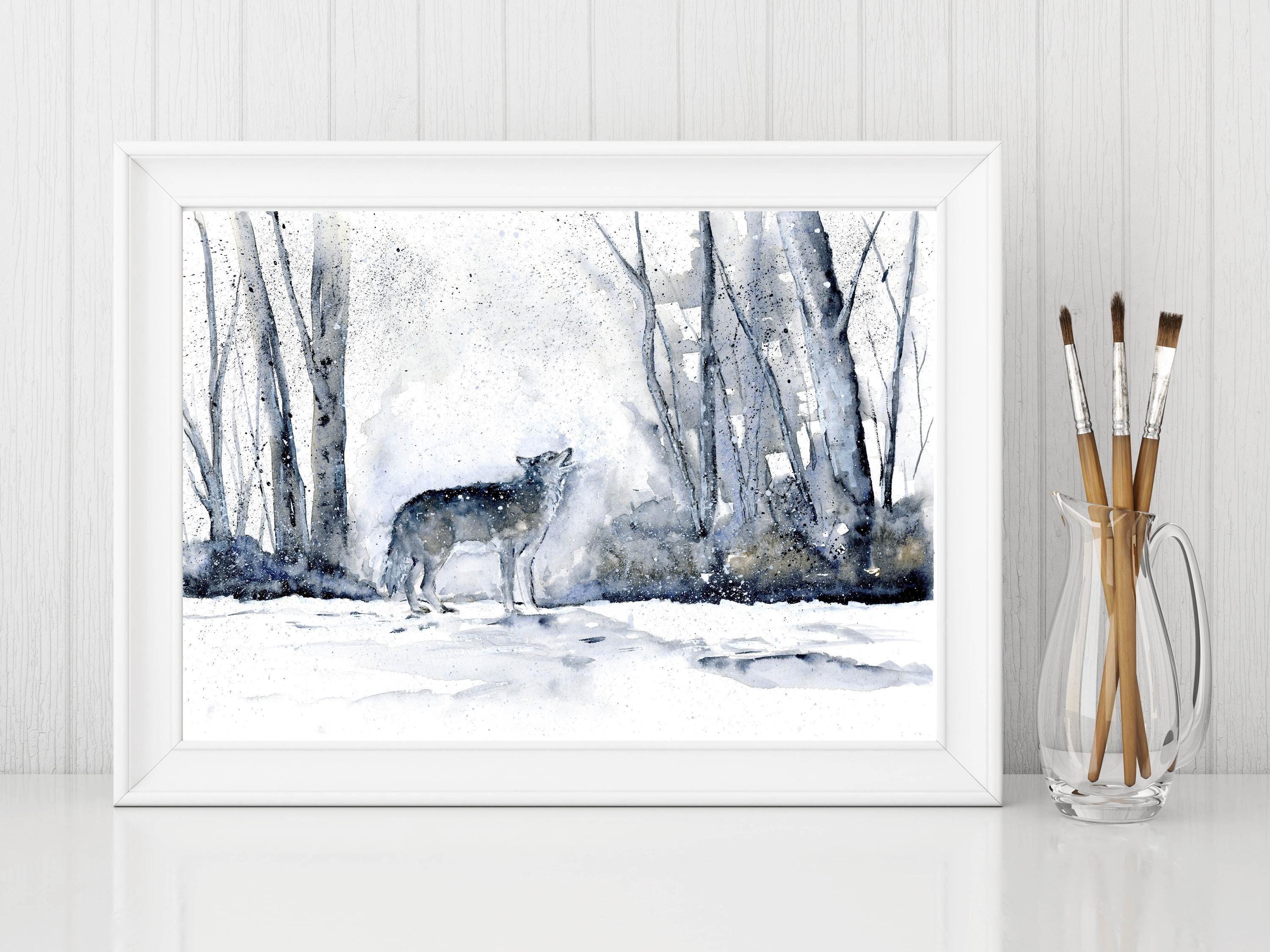 美術品・アンティーク・コレクション 絵画「凍てつく朝」 水彩画