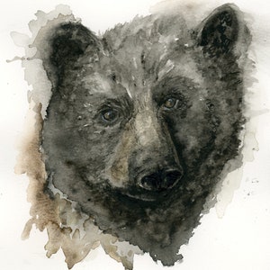 Schwarzer Bär Grußkarte, Aquarell Original Kunstdruck
