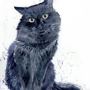 猫のオリジナル水彩画、子猫、黒猫（11 x 14） - Etsy 日本