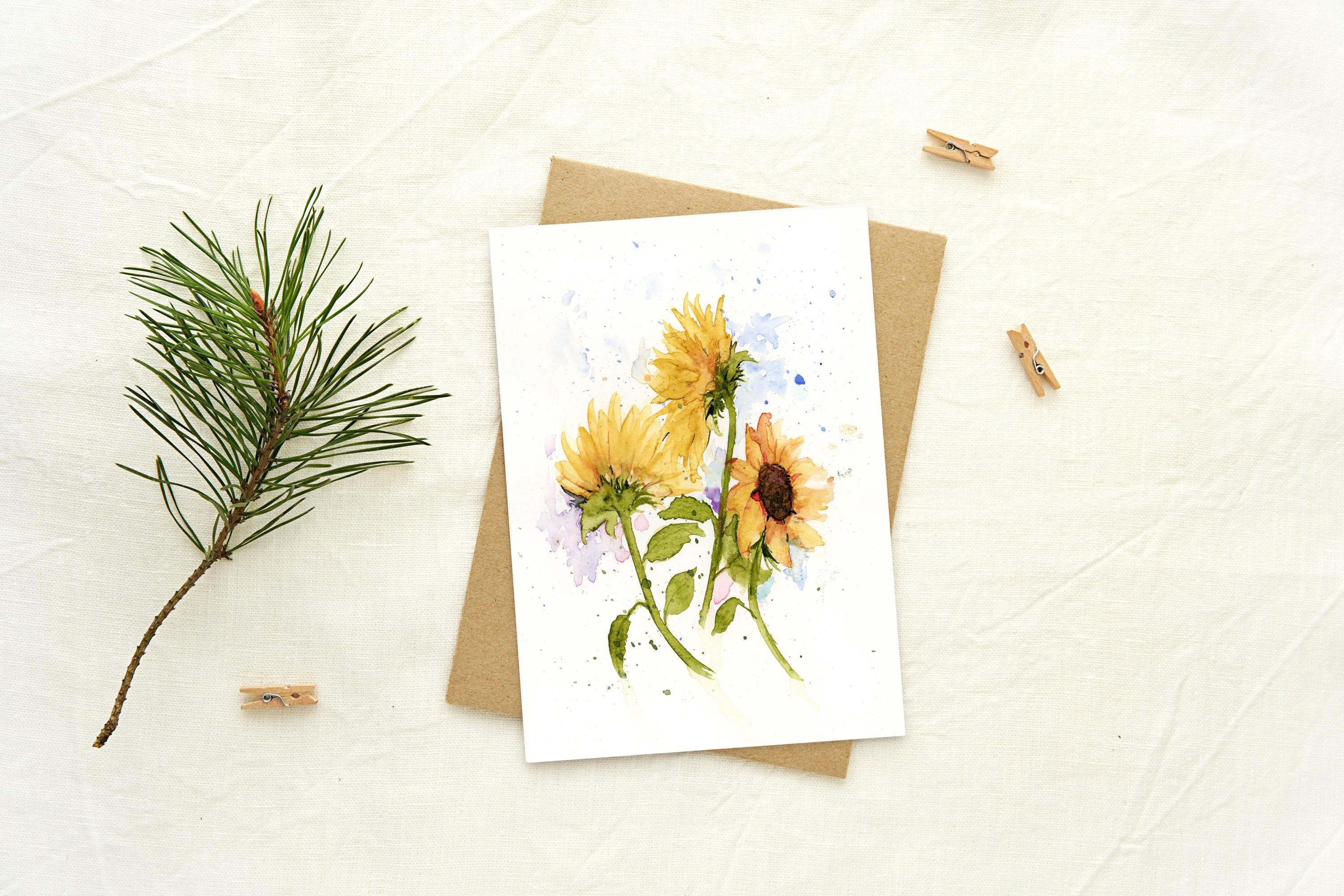 Sunflower Blank Greeting Card Original Art Print - Etsy
