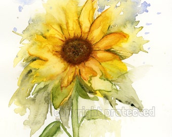 Sunflower Watercolor Painting, Original Watercolor Giclée Print by Elizabeth Galloway