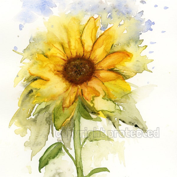 Sunflower Watercolor Painting, Original Watercolor Giclée Print by Elizabeth Galloway