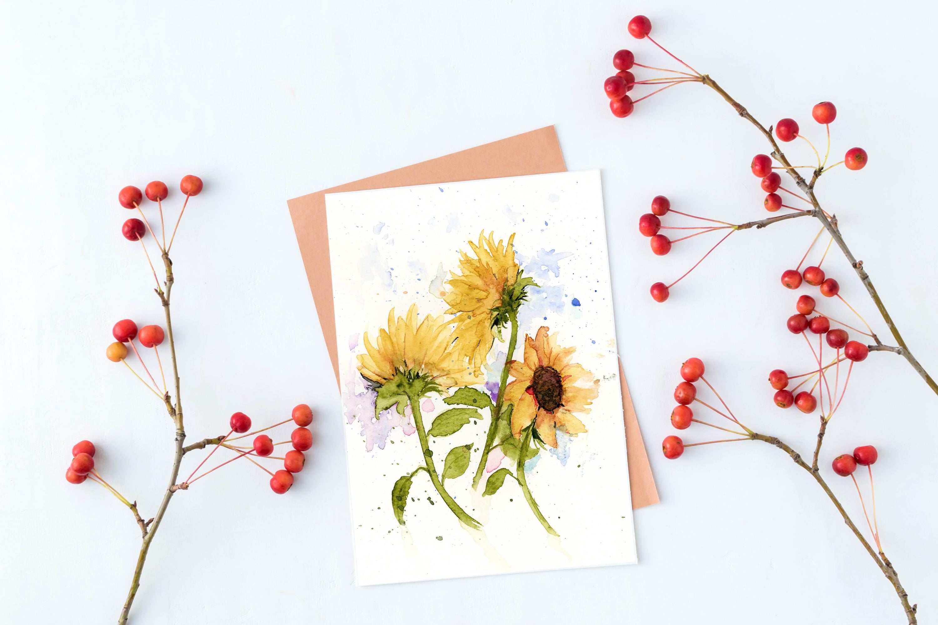 Sunflower Blank Greeting Card Original Art Print - Etsy