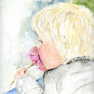 Grußkarte Original Art Print - Floral, Kind, Gänseblümchen