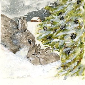 Hase Blanko Grußkarte Original Kunstdruck, Weihnachtskarte