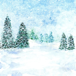 Christmas Card, Greeting Card Original Art Print -Landscape Watercolor, Winter Landscape