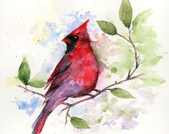 Cardinal Watercolor Bird Painting, Original Watercolor Giclée Print