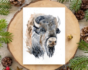 Bison Original Watercolor Print, Buffalo Archival Print